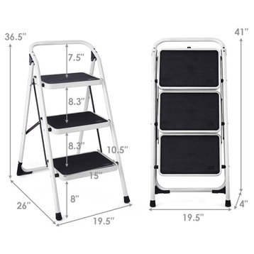 Costway 3 Step Lightweight Ladder HD Platform Foldable Stool 330 LB Cap.