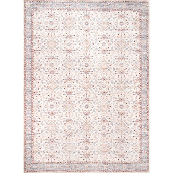 nuLOOM Ivied Blossoms Washable Traditional Vintage Area Rug, Beige 8'x10'