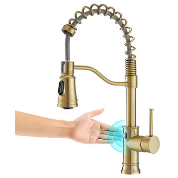 Touchless Kitchen Faucet, Arched Spout With Pull Down Sprayer, Brushed Gold