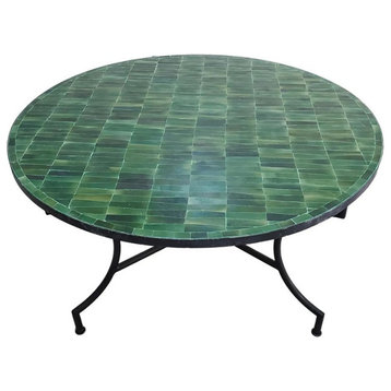 48" Tamegrout Green Moroccan Round Mosaic Table Diamond Collection / Trapezoidal