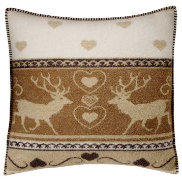 Boiled Wool Toile Pillow 17" x 17" A MOOSE 1, Cream