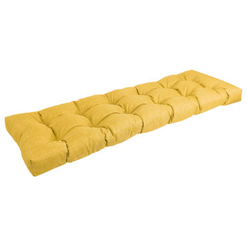 55"X19" Tufted Solid Outdoor Spun Polyester Loveseat Cushion, Lemon