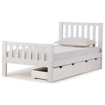 Aurora Twin Wood Bed, Storage Drawers, White