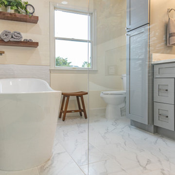 Master bathroom remodel in Ashburn, VA with walk in shower & double vanities
