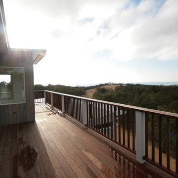 The cantilevered deck offers a gorgeous bay view.