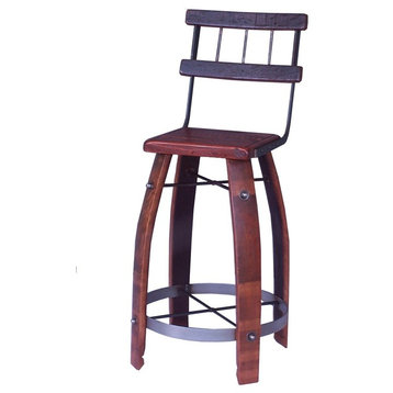 Wood Stave Stool With Back, Caramel, 28"