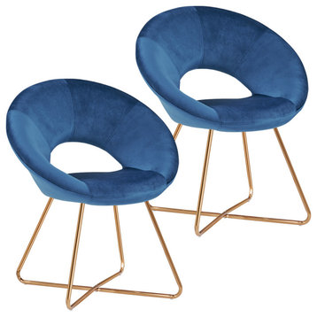 Set of 2 Luxe Open-Back Papasan Accent Chairs, Blue Velvet