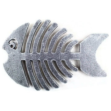 Cast Iron Fish Bone Trivet, Antique Silver, 11"