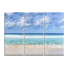 "Tranquil Beach Under White Clouds" Wall Art, 3 Panels, 36"x28"
