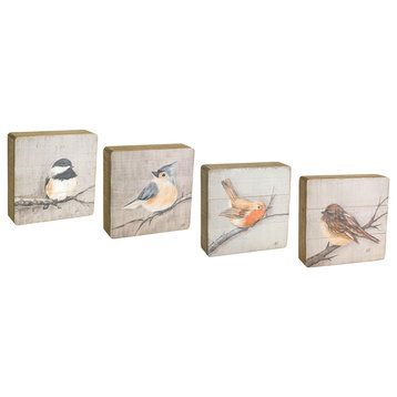 Bird Plaque (Set of 4) 8"H Wood