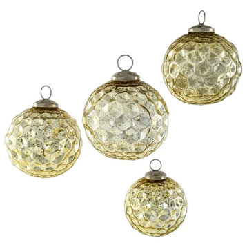 Set of Gold / Red / Antique White Glass Ball Ornaments, Set of 4 - Gold