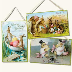 Vintage Easter Postcard Wall Hangings - Holiday Decorations