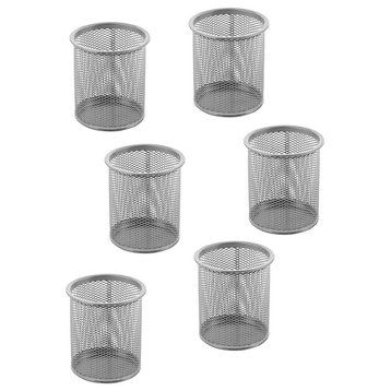 Office Mesh Pencil Cup Holder Silver, 3.75x3.5, Set of 6