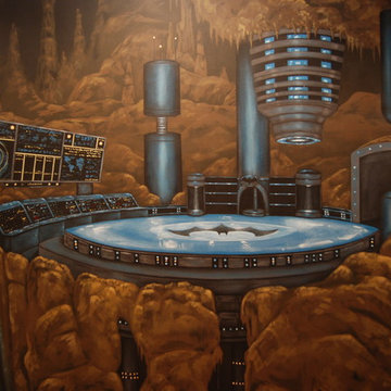 The Bat Cave Themed Mural in a stairway and lower level by Tom Taylor