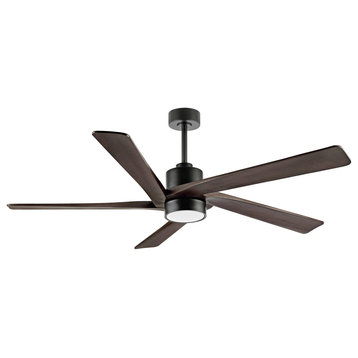 64" 5-Blade LED Ceiling Fan With Light Kit and Remote Control, Black/Walnut