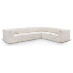Meridian Furniture - Ollie Black Boucle Fabric L-Shaped Modular Sectional, Cream, 6-Piece: 3 Armless Chair, 3 Corner Chair - Meet the epitome of style and functionality with this Ollie boucle fabric living room sectional, part of the Ollie modular collection. A contemporary marvel, this sectional features chic and inviting rich cream boucle fabric upholstery, giving it a sumptuous texture that oozes elegance and luxury. Curved corners add to the visual look of the sectional while maximizing seating comfort while lounging, reading, or entertaining. Pair it with other items in the Ollie collection easily, thanks to an attachment latch underneath.