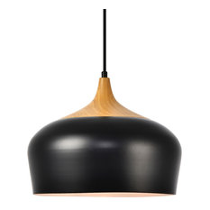 Elegant Lighting LDPD2005 Nora 1 Light 12" Pendant - Black / Natural Wood
