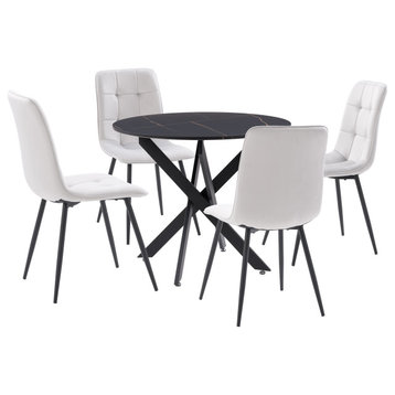 CorLiving Lennox Trestle Leg Dining Set With Gray Chairs, 5-Piece