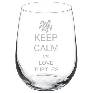 Wine Glass Goblet Keep Calm and Love Turtles, 17 Oz Stemless