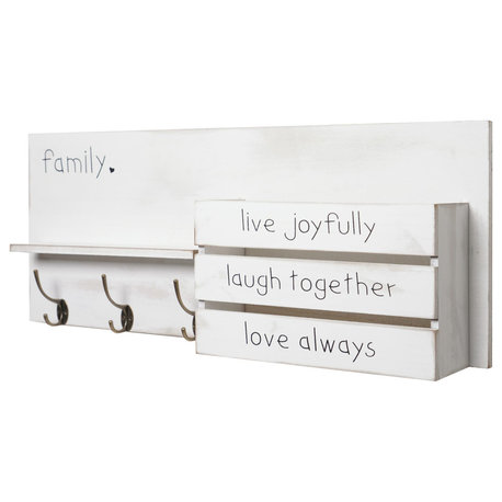 Addie Joy Wood Family Decorative Mail Organizer and Storage Shelf - White