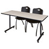60" x 24" Kobe Training Table- Maple & 2 'M' Stack Chairs- Black