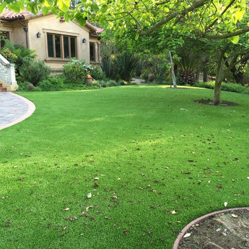 Artificial Turf Front Yard Lawn and Paver Entry Walkway Atherton CA