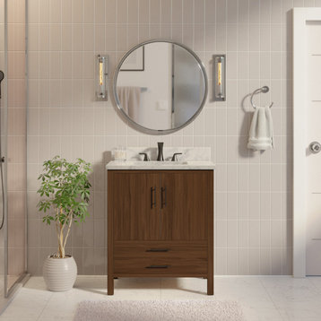 California 30" Bathroom Vanity, Walnut, Carrara Marble