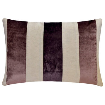 Purple Velvet & Linen 12"x26" Lumbar Pillow Cover Patchwork, Swathe Wine