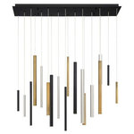 Eurofase - Eurofase 31446-043 Santana - 42" 18W 18 LED Linear Chandelier - The Santana linear chandelier is made up of clustered tubes that suspend under the canopy at different lengths. The LED light emanates from within the tubes for subtle yet lovely light. The Santana Collection is fairly simple yet eye-catching, guaranteed to get turn heads. This contemporary sophisticated chandelier is definitely a conversation starter. 0 ++ Canopy Included: Yes Shade Included: Yes Canopy Diameter: 10 x 1.25 Dimable: YesSantana 42" 18W 18 LED Linear Chandelier Black/Satin Nickel/Antique Brass Frosted Acrylic Glass *UL Approved: YES *Energy Star Qualified: n/a *ADA Certified: n/a *Number of Lights: Lamp: 18-*Wattage:1w LED bulb(s) *Bulb Included:Yes *Bulb Type:LED *Finish Type:Black/Satin Nickel/Antique Brass