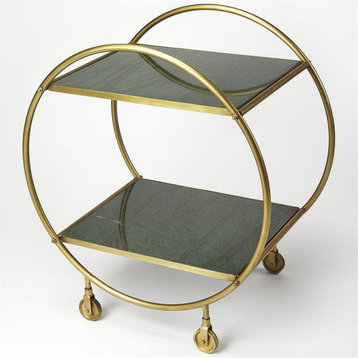 Beaumont Lane Marble Top Serving Cart in Green and Gold
