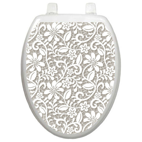 Lovely Lace Toilet Tattoos Seat Cover, Vinyl Lid Decal, Bathroom Décor, Elongated