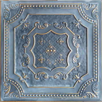 Elizabethan Shield Faux Tin Ceiling Tile - 24 in x 24 in, Pack of 10, #DCT 04, Smoked Gold