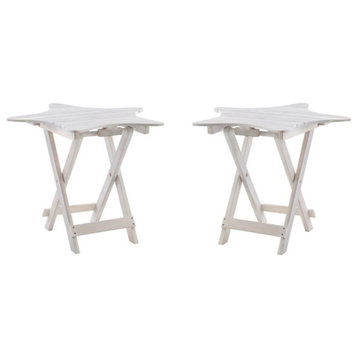 Home Square Wood Outdoor Folding Table in Whitewash - Set of 2