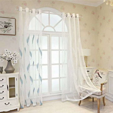 QYFLS2020F Bona Long Leaves Embroidered Custom Made Sheer Curtains