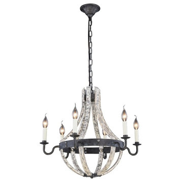Woodland Pendant Lamp, Ivory Wash & Steel Gray, 24"x22", 6 Lights
