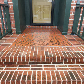 Old Terra Cotta on Front Porch Updated with a Double Brick Border
