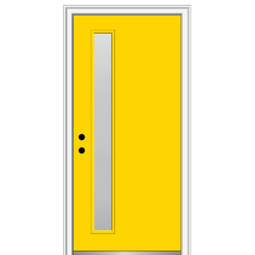 36 in.x80 in. 1 Lite Frosted Right-Hand Inswing Painted Fiberglass Smooth Door