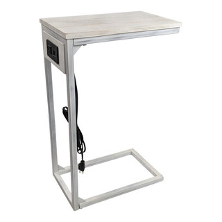 Chloe Laptop Table with USB Ports, Whitewash - Farmhouse - Side Tables ...