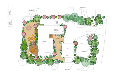 Photo of a contemporary drought-tolerant, privacy and partial sun backyard stone landscaping in Other.