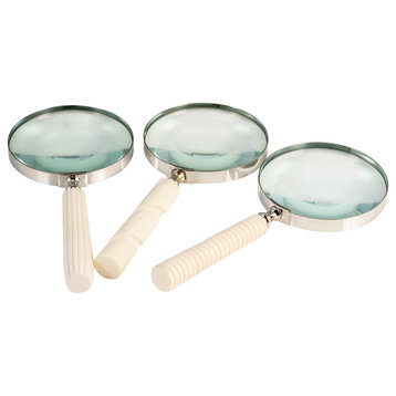 Metal/Res, Set of 3 4", Asrted Handle Magnifying Glass