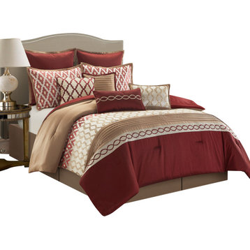Caval Jacquard 10 Piece Comforter Set, Red, King
