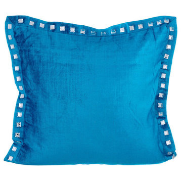 Blue Decorative Pillow Covers 12"x12" Velvet, Turquoise Blue Crystal Palace