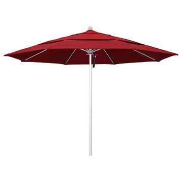 11' Silver Anodized Pulley Lift Fiberglass Rib Aluminum Umbrella, Olefin, Red