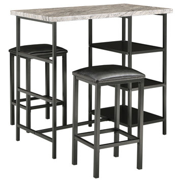 Zelda Counter Height Metal Table Set With Faux Marble Top, Black