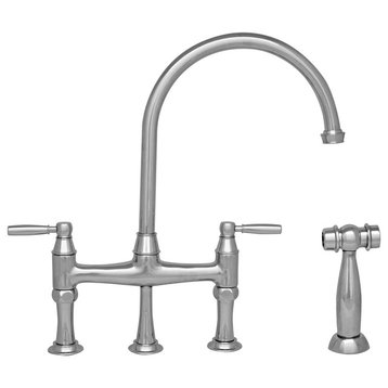Faucet, Long Gooseneck Spout, Lever Handles, Brass Side Spray
