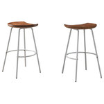 LuXeo - Milano Barstool Steel Leg, Solid Wood, Set of 2, White/Walnut, Bar Stool 29" - Gracefully rounded curves create a fabulous sense of balance and artistry for this contemporary barstool. Splayed steel legs receive a powder coated finish and feature rounded footrests that remain open at the back, sure to catch the eye with its intriguing look. Solid rubberwood seats are backless with a rounded profile and a classic walnut wood finish that imparts casual elegance in your modern kitchen.