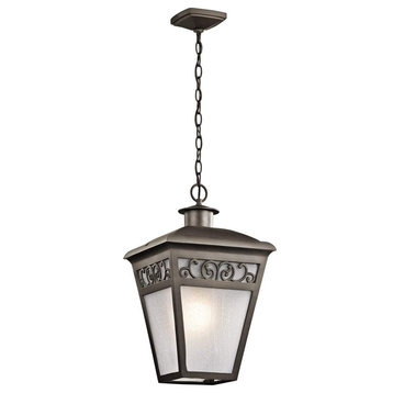 Park Row Outdoor Pendant with Olde Bronze Finish And Etched Seedy Glass