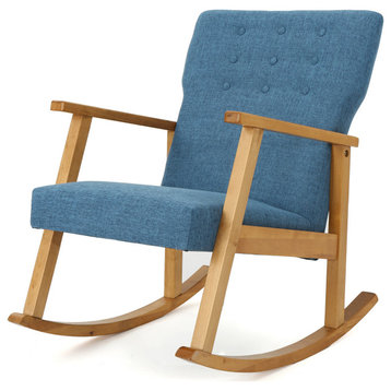 GDF Studio Hank Mid Century Modern Fabric Rocking Chair, Muted Blue