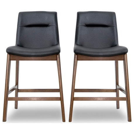 Helena Mid Century Modern Black Leather Counter Stool (Set of 2)