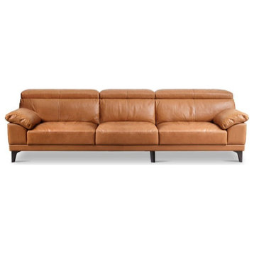 leather Sofa Italian Style, First layer yellow cowhide, Leather-Brown Three Seat Sofa 109x40.5x31.5/37"